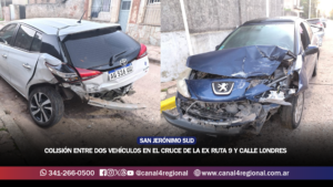 SAN JERÓNIMO SUD: COLISIÓN ENTRE DOS VEHÍCULOS EN EL CRUCE DE LA EX RUTA 9 Y CALLE LONDRES