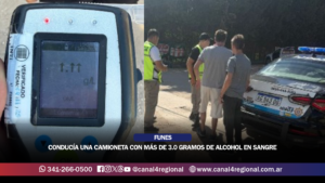 FUNES: CONDUCÍA UNA CAMIONETA CON MÁS DE 3.0 DE ALCOHOL EN SANGRE Y LA MULTA SUPERARÁ EL MILLÓN DE PESOS