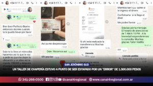 SAN JERÓNIMO SUD: UN TALLER DE CHAPERÍA ESTUVO A PUNTO DE SER ESTAFADO POR UN «ERROR» DE 1.500.000 PESOS