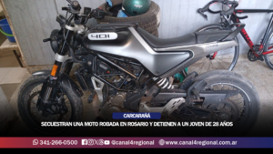 CARCARAÑÁ: SECUESTRAN UNA MOTO ROBADA EN ROSARIO Y DETIENEN A UN JOVEN DE 28 AÑOS