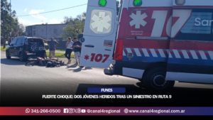 FUERTE CHOQUE EN FUNES: DOS JÓVENES HERIDOS TRAS UN SINIESTRO EN RUTA 9