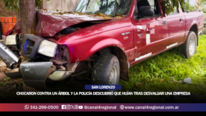 SAN LORENZO: CHOCARON CONTRA UN ÁRBOL Y LA POLICÍA DESCUBRIÓ QUE HUÍAN TRAS DESVALIJAR UNA EMPRESA