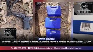CAPITÁN BERMÚDEZ: ESCAPÓ DE LA POLICÍA, DESCARTÓ UNA PISTOLA CALIBRE 45 Y TERMINÓ DETENIDO TRAS LESIONARSE EN LA HUIDA