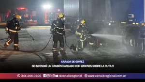 CAÑADA DE GÓMEZ: SE INCENDIÓ UN CAMIÓN CARGADO CON LIMONES SOBRE LA RUTA 9