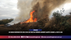 PUEBLO ANDINO: UN GRAN INCENDIO EN UNA CAVA DE RESTOS VERDES GENERÓ ALERTA SOBRE LA RUTA 26S