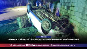 ROLDÁN: UN JOVEN DE 27 AÑOS VOLCÓ CON SU AUTO EN LA RUTA 9 Y MILAGROSAMENTE SUFRIÓ HERIDAS LEVES