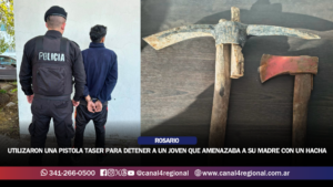ROSARIO: UTILIZARON UNA PISTOLA TASER PARA DETENER A UN JOVEN QUE AMENAZABA A SU MADRE CON UN HACHA Y UN PICO