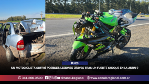 FUNES: UN MOTOCICLISTA SUFRIÓ POSIBLES LESIONES GRAVES TRAS UN FUERTE CHOQUE EN LA AUTOPISTA ROSARIO-CÓRDOBA