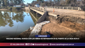 VIALIDAD NACIONAL AVANZA CON LAS OBRAS DE REPARACIÓN EN EL PUENTE DE LA VIEJA RUTA 9 EN CARCARAÑÁ