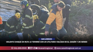 SAN LORENZO: VIOLENTO CHOQUE EN RUTA 10 TERMINÓ CON UN UTILITARIO VOLCADO EN EL ZANJÓN Y UN HERIDO