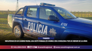 RECUPERAN EN UN CAMINO RURAL UNA MOTO ROBADA EN PUEBLO ANDINO: ERA CONDUCIDA POR UN MENOR DE 16 AÑOS