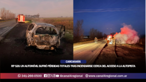 RUTA PROVINCIAL S26: UN AUTOMÓVIL SUFRIÓ PÉRDIDAS TOTALES TRAS INCENDIARSE CERCA DEL ACCESO A LA AUTOPISTA
