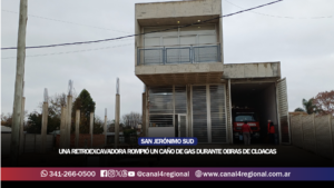 SAN JERÓNIMO SUD: UNA RETROEXCAVADORA ROMPIÓ UN CAÑO DE GAS DURANTE OBRAS DE CLOACAS