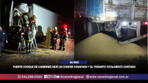 AUTOPISTA ROSARIO–CÓRDOBA: FUERTE CHOQUE DE CAMIONES DEJÓ UN CHOFER ATRAPADO Y EL TRÁNSITO TOTALMENTE CORTADO