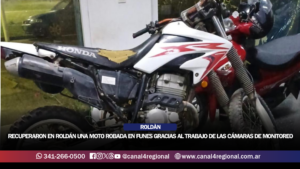 RECUPERARON EN ROLDÁN UNA MOTO ROBADA EN FUNES GRACIAS AL TRABAJO COORDINADO DE LAS CÁMARAS DE MONITOREO