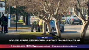 ROLDÁN: UN CHOQUE ENTRE DOS AUTOS EN PLENO CENTRO PROVOCÓ UN PELIGROSO ESCAPE DE GAS POR GNC