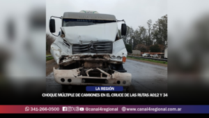 CHOQUE MÚLTIPLE DE CAMIONES EN EL CRUCE DE LAS RUTAS A012 Y 34