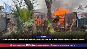 FEROZ INCENDIO EN UNA VIVIENDA DE FUNES: BOMBEROS UTILIZARON 60 MIL LITROS DE AGUA PARA SOFOCAR LAS LLAMAS