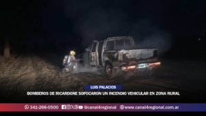 LUIS PALACIOS: BOMBEROS DE RICARDONE SOFOCARON UN INCENDIO VEHICULAR EN ZONA RURAL