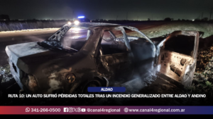 RUTA 10: UN AUTO SUFRIÓ PÉRDIDAS TOTALES TRAS UN INCENDIO GENERALIZADO ENTRE ALDAO Y PUEBLO ANDINO