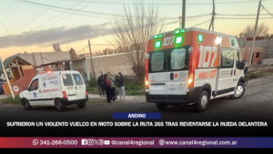 PUEBLO ANDINO: SUFRIERON UN VIOLENTO VUELCO EN MOTO SOBRE LA RUTA 26S TRAS REVENTARSE LA RUEDA DELANTERA