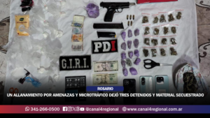 ROSARIO: UN ALLANAMIENTO POR AMENAZAS Y MICROTRÁFICO EN ZONA OESTE DEJÓ TRES DETENIDOS, DROGA, UN ARMA Y UN AUTO ROBADO SECUESTRADO