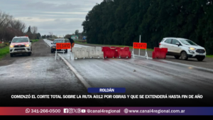 ROLDÁN: COMENZÓ EL CORTE TOTAL SOBRE LA RUTA A012 POR OBRAS Y ESTIMAN QUE LOS TRABAJOS SE EXTENDERÁN HASTA FIN DE AÑO