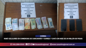 RAID DELICTIVO EN CORREA Y CARCARAÑÁ: ROBÓ CELULARES EN COMERCIOS DE AMBAS CIUDADES Y CAYÓ CON MÁS DE UN MILLÓN DE PESOS