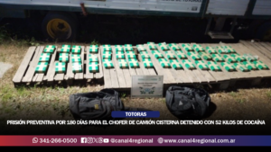 PRISIÓN PREVENTIVA POR 180 DÍAS PARA EL CHOFER DE CAMIÓN CISTERNA DETENIDO CON 52 KILOS DE COCAÍNA EN TOTORAS