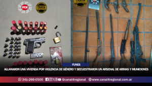 FUNES: ALLANARON UNA VIVIENDA POR VIOLENCIA DE GÉNERO Y SECUESTRARON UN ARSENAL DE ARMAS Y MUNICIONES