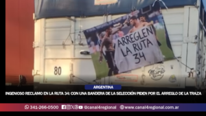 INGENIOSO RECLAMO EN LA RUTA 34: CON UNA BANDERA DE LA SELECCIÓN PIDEN POR EL ARREGLO DE LA TRAZA