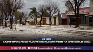 LAS ROSAS: EL FUERTE TEMPORAL PROVOCÓ VOLADURAS DE TECHOS, CAÍDA DE ÁRBOLES Y UN CORTE GENERAL DE ENERGÍA