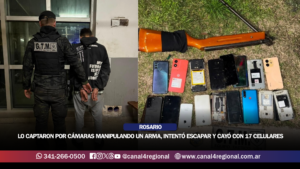 ROSARIO: LO CAPTARON POR CÁMARAS MANIPULANDO UN ARMA, INTENTÓ ESCAPAR POR LOS TECHOS Y CAYÓ CON 17 CELULARES