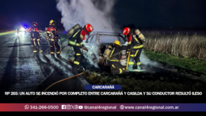 RUTA 26S: UN AUTO SE INCENDIÓ POR COMPLETO ENTRE CARCARAÑÁ Y CASILDA Y SU CONDUCTOR RESULTÓ ILESO