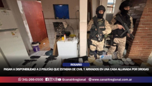 ROSARIO: PASARON A DISPONIBILIDAD A DOS POLICÍAS QUE ESTABAN DE CIVIL Y ARMADOS EN UNA CASA ALLANADA POR DROGAS