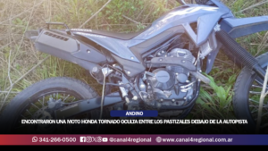 PUEBLO ANDINO: ENCONTRARON UNA MOTO HONDA TORNADO OCULTA ENTRE LOS PASTIZALES DEBAJO DE LA AUTOPISTA