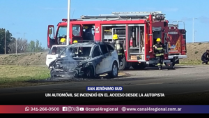 SAN JERÓNIMO SUD: UN AUTOMÓVIL SE INCENDIÓ EN EL ACCESO DESDE LA AUTOPISTA