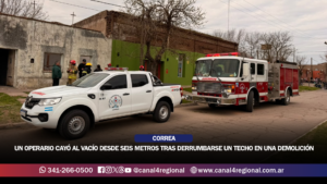 CORREA: UN OPERARIO CAYÓ AL VACÍO DESDE SEIS METROS TRAS DERRUMBARSE UN TECHO EN UNA DEMOLICIÓN Y RESULTÓ GRAVEMENTE HERIDO