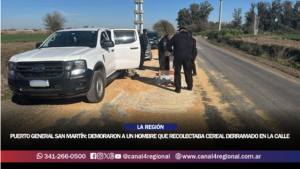 PUERTO GENERAL SAN MARTÍN: DEMORARON A UN HOMBRE QUE RECOLECTABA CEREAL DERRAMADO EN LA CALLE E INCAUTARON 15 BOLSAS