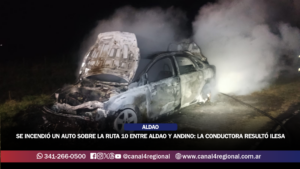 SE INCENDIÓ UN AUTO SOBRE LA RUTA 10 ENTRE ALDAO Y ANDINO: LA CONDUCTORA RESULTÓ ILESA