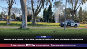 FUNES: AMPLIA FUGA DE GAS POR LA ROTURA DE UN CAÑO EN TOMÁS DE LA TORRE Y CATAMARCA GENERA CORTES Y ALERTA EN LA ZONA