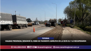 TOTORAS: VIALIDAD PROVINCIAL DENUNCIÓ EL ROBO DE PAVIMENTO ASFÁLTICO EN LA RUTA 91 Y LOGRARON RECUPERAR EL MATERIAL