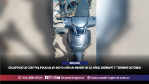 ROLDÁN: ESCAPÓ DE UN CONTROL POLICIAL EN MOTO CON UN MENOR DE 15 AÑOS, DERRAPÓ Y TERMINÓ DETENIDO