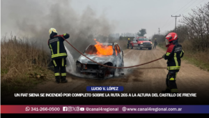 LUCIO V. LÓPEZ: UN FIAT SIENA SE INCENDIÓ POR COMPLETO SOBRE LA RUTA 26S A LA ALTURA DEL CASTILLO DE FREYRE