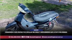PUEBLO ANDINO: DEMORARON A DOS JÓVENES POR CIRCULAR SIN CASCO Y DESCUBRIERON QUE LA MOTO ERA ROBADA