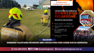 BOMBEROS VOLUNTARIOS RICARDONE ABRE CONVOCATORIA PARA SUMAR NUEVOS ASPIRANTES